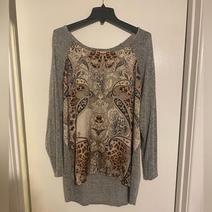 Established 1962 2X Silky/Knit Paisley Print Blouse